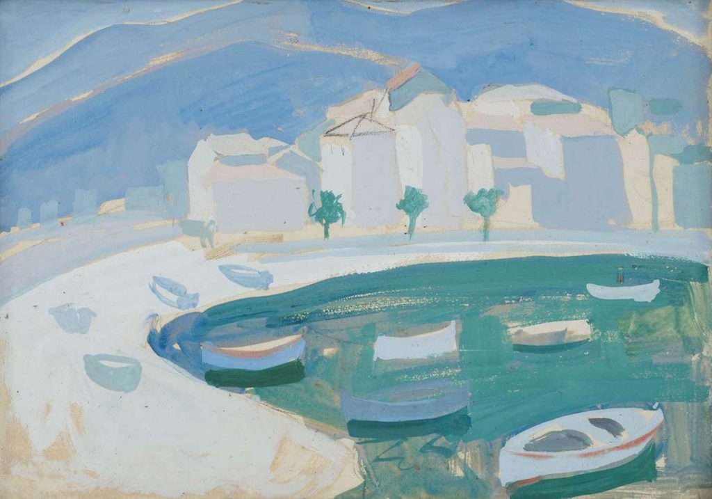 Anne Redpath OBE, RSA, ARA, ARWS, LLD, ROI, RBA, 'A Harbour In The Mediterranean', mixed media