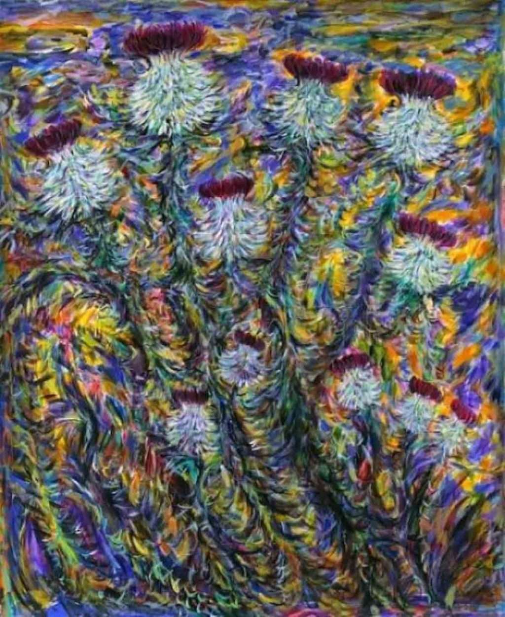 Fionna Carlisle, 'Caithness Thistles', acrylic