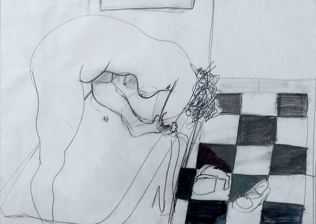 Fionna Carlisle, 'Lily in the Bath', charcoal sketch