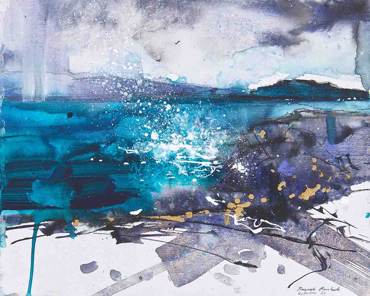 'Isle of Luing', mixed media on canvas board