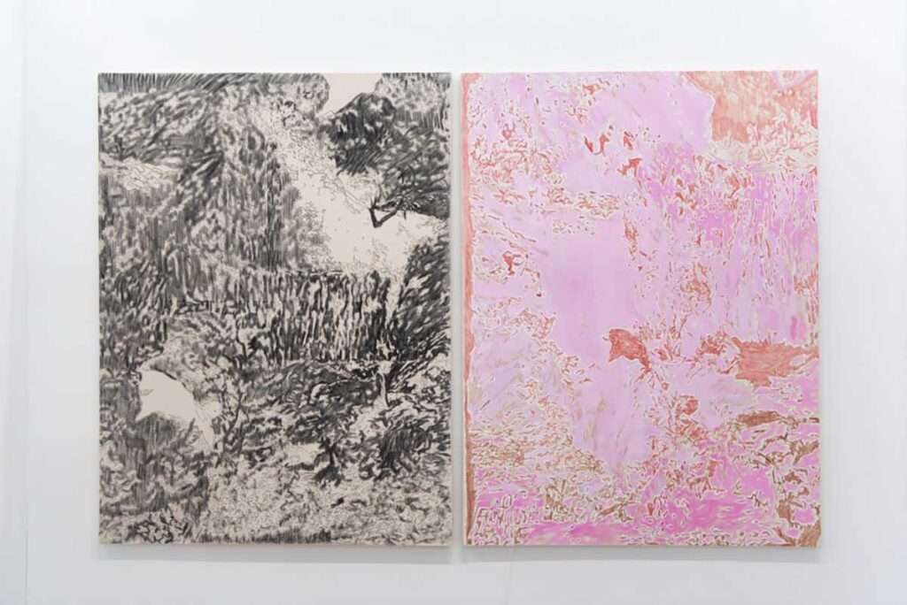 Lara Juneman, 'Black', charcoal on canvas & Pink, acrylic and oil pastel on canvas