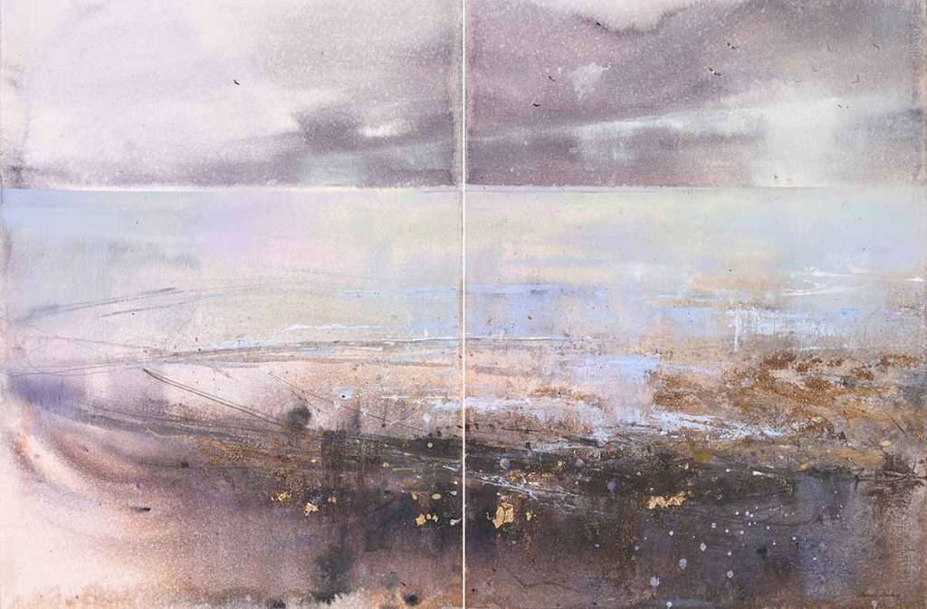 'Painting in the Rain', mixed media on paper