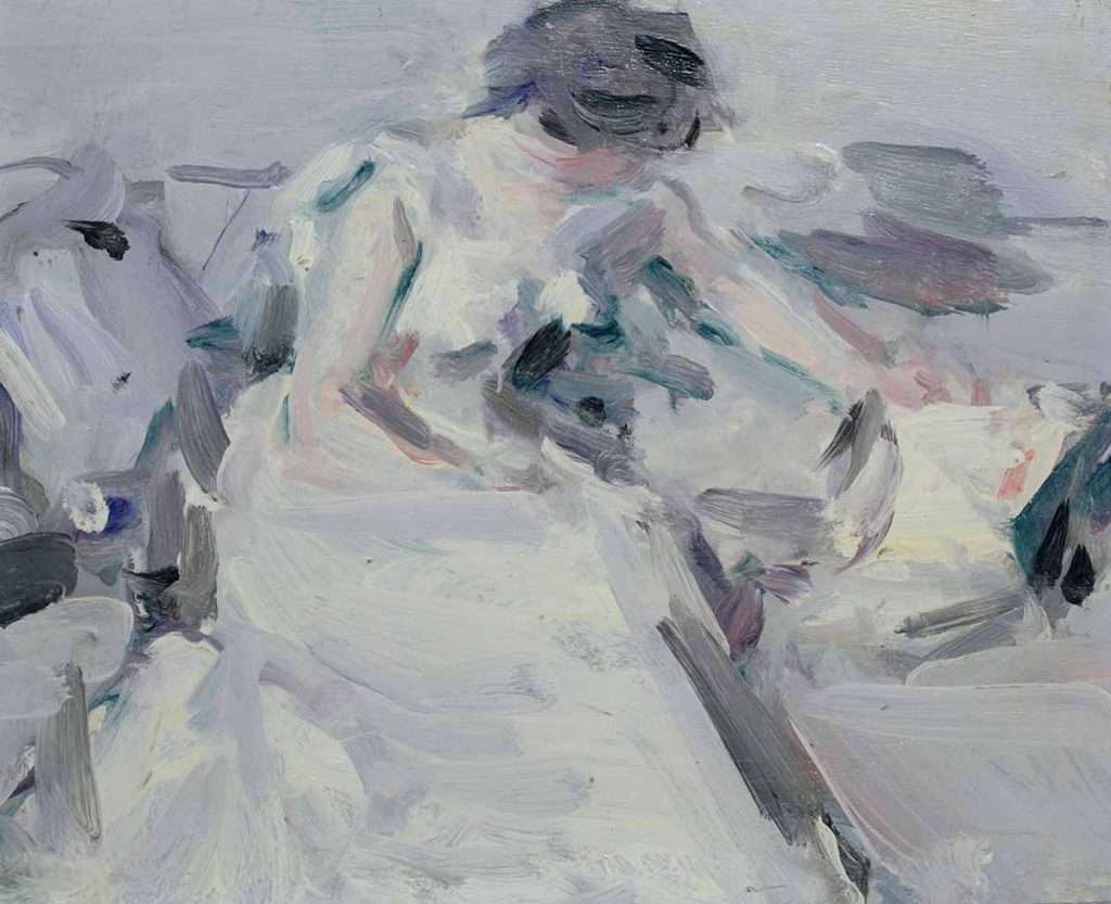 S J Peploe, 'Lady in a White Dress', c.1907, oil on panel. Image courtesy of the Fleming Collection